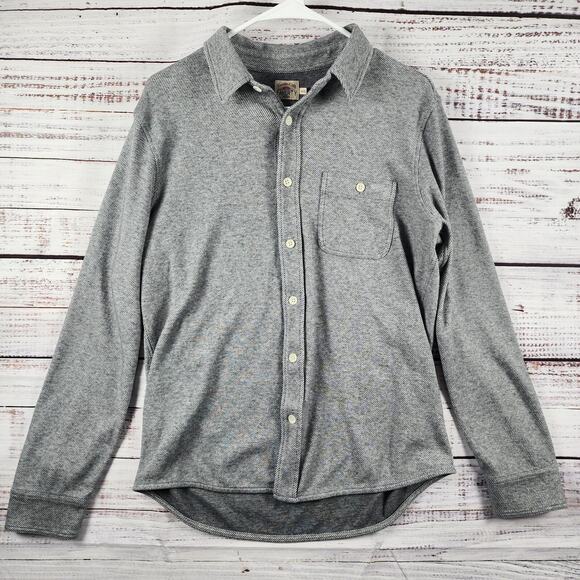 Faherty Brand Knit Button Shirt Gray M Long Sleeve Stretch Herringbone Knit Soft - Picture 1 of 8